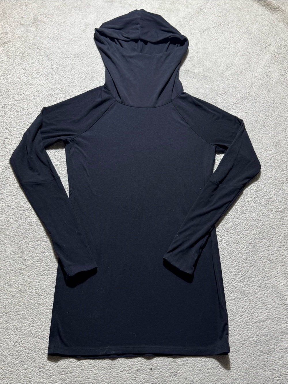 Athleta Hoodie Womens XS Essence Hooded Tunic Black High Neckline Stretch Top
